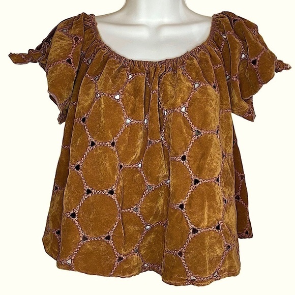 Tops - Brown Slit tie Sleeve Square Neck Stitching Top boho Western Pullover Top
